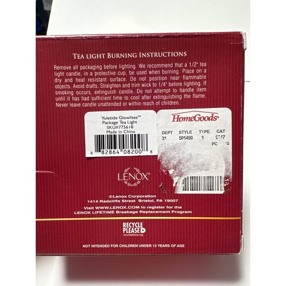 Lenox Yuletide Glowlites Package Tea Light Candle Holder Ceramic Holiday Design - Picture 5 of 10